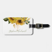 Personalisierte rustikale Sonnenblume, goldgrüne B Gepäckanhänger (Vorderseite horizontal)