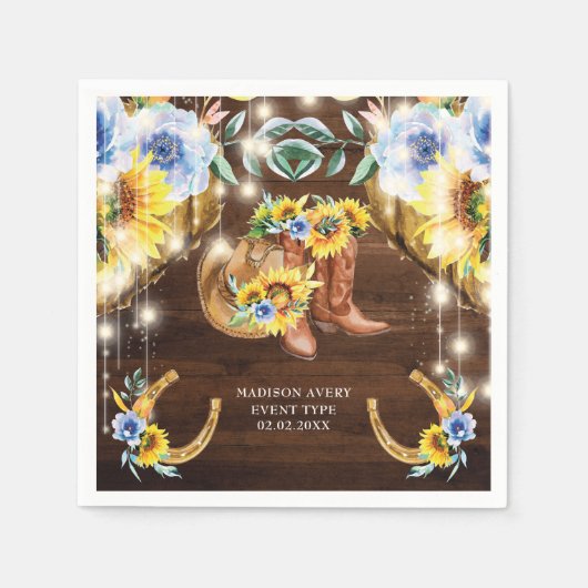 Personalisierte Rustikale Stiefel Blumenzellenleuc Serviette (Vorderseite)