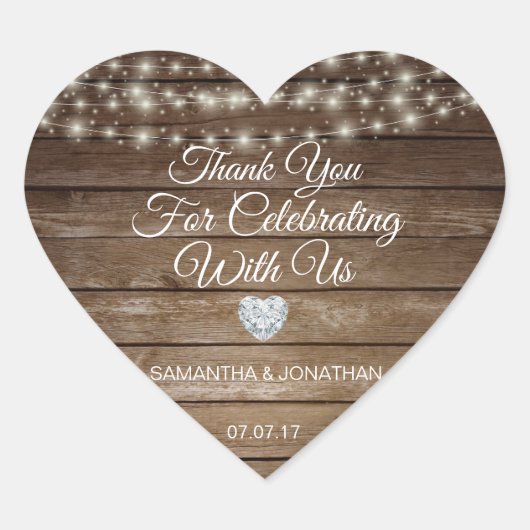 Personalisierte Rustikale Strandlichter Herz-Aufkleber (Vorderseite)