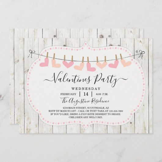 Personalisierte rustikale Valentinstag Party Einla Einladung (Vorne/Hinten)