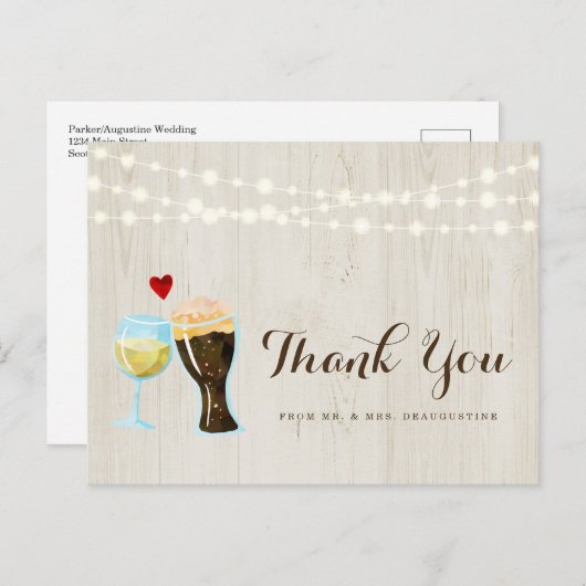 Personalisierte Rustikale Wine & Bier Hochzeit Vie Postkarte (Vorne/Hinten)