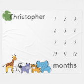 Personalisierte Safari Baby-Meilenstein-Monate Fleecedecke (Vorderseite (Horizontal))