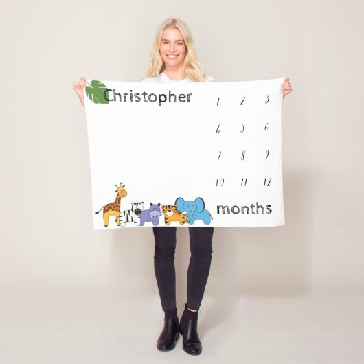 Personalisierte Safari Baby-Meilenstein-Monate Fleecedecke (Beispiel)