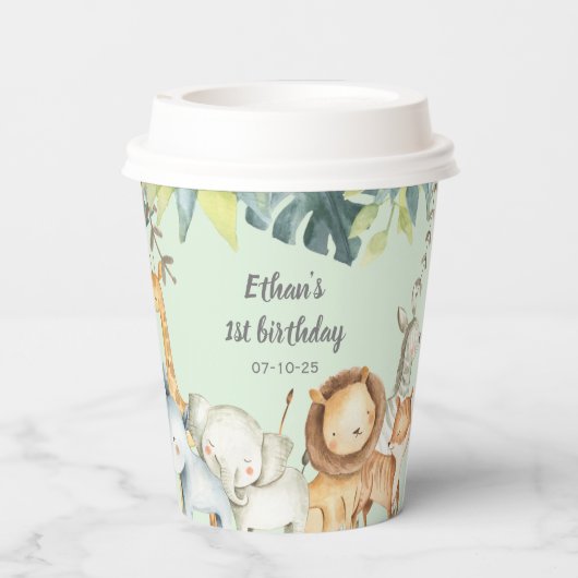 Personalisierte Safari-Dschungeltiere Pappbecher (Rückseite)