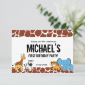 Personalisierte Safari-Geburtstagsparty Dankeskarte (Stehend Vorderseite)