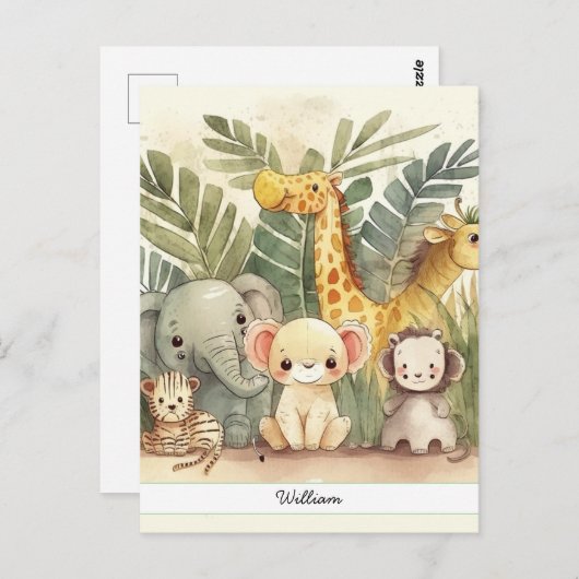 Personalisierte Safari-Jungle-Tiere Postkarte (Vorne/Hinten)