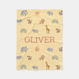 Personalisierte Safari-Tier-Babydecke mit Namen Fleecedecke