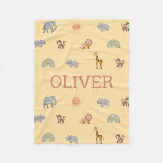 Personalisierte Safari-Tier-Babydecke mit Namen Fleecedecke