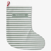 Personalisierte Sage Green Stripes Großer Weihnachtsstrumpf (Vorderseite)