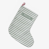 Personalisierte Sage Green Stripes Großer Weihnachtsstrumpf (Vorderansicht (hängend))