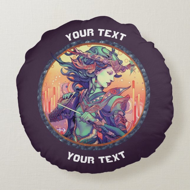 PERSONALISIERTE SAGITTARIUS ZODIAC-SIGN-Tasche Rundes Kissen (Rückseite)