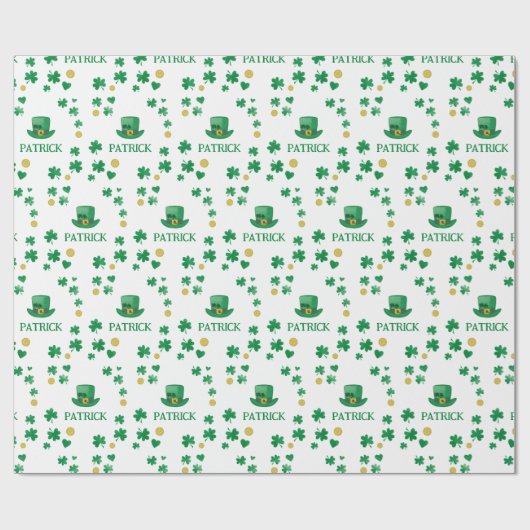 Personalisierte Saint Patricks Leprechaun Clover Geschenkpapier (Flach)
