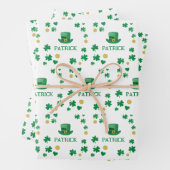 Personalisierte Saint Patricks Leprechaun Clover Geschenkpapier Set (Beispiel)