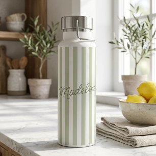 Personalisierte Salbei-Streifen-Wasserflasche mit  Trinkflasche