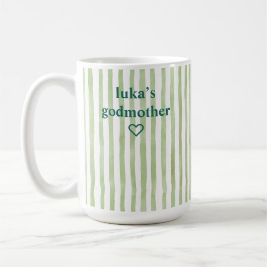 Personalisierte Salbeigrün gestreifte Patentante Kaffeetasse (Links)