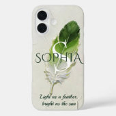 Personalisierte Salbeigrüne Federinitiale Case-Mate iPhone Hülle (Rückseite)