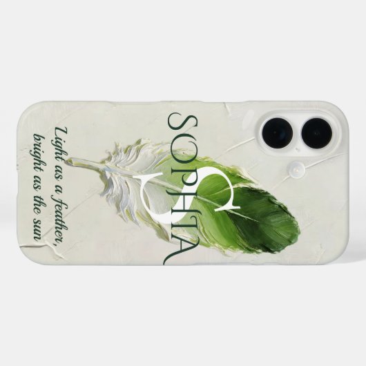 Personalisierte Salbeigrüne Federinitiale Case-Mate iPhone Hülle (Rückseite (Horizontal))