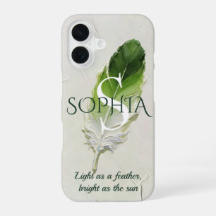 Personalisierte Salbeigrüne Federinitiale iPhone 16 Hülle