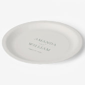 Personalisierte Salbeigrüne Hochzeitspapierteller Pappteller (Schrägansicht)