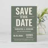 Personalisierte Salbeigrüne Moderne Hochzeit Save The Date (Stehend Vorderseite)
