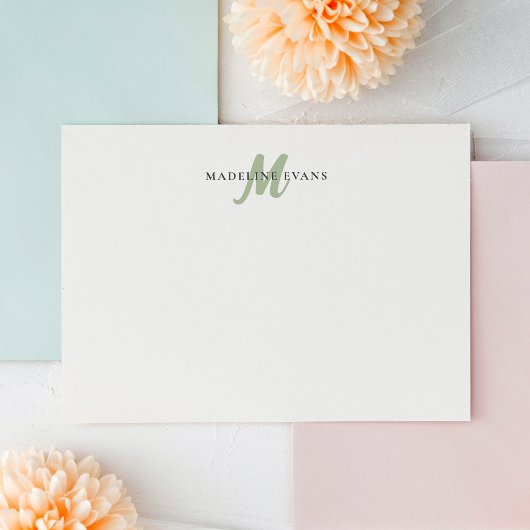 Personalisierte Salbeigrüne Monogramm-Name Mitteilungskarte