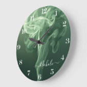 Personalisierte Salbeigrüne Rauchuhr Große Wanduhr (Winkel)