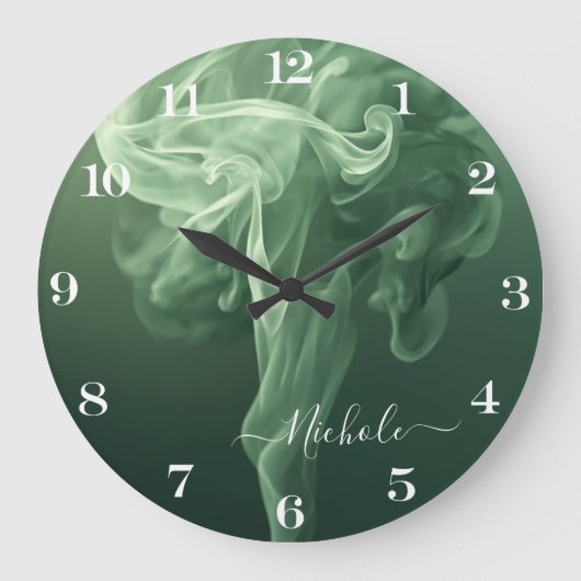 Personalisierte Salbeigrüne Rauchuhr Große Wanduhr (Vorderseite)