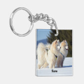 Personalisierte Samoyed Hunde im Schnee Schlüsselanhänger (Vorderseite links)