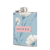Personalisierte sanfte blaue Wildblume im botanisc Flachmann (Links)