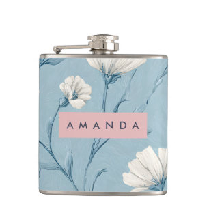 Personalisierte sanfte blaue Wildblume im botanisc Flachmann