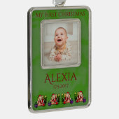 Personalisierte Sankt-Elefanten Babys erstes Rahmen-Ornament Silber (Rechts)