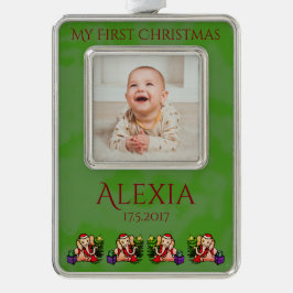 Personalisierte Sankt-Elefanten Babys erstes Rahmen-Ornament Silber