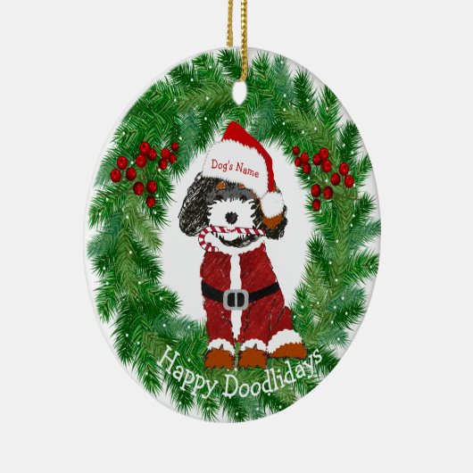 Personalisierte Santa Bernedoodle Keramik Ornament (Rechts)