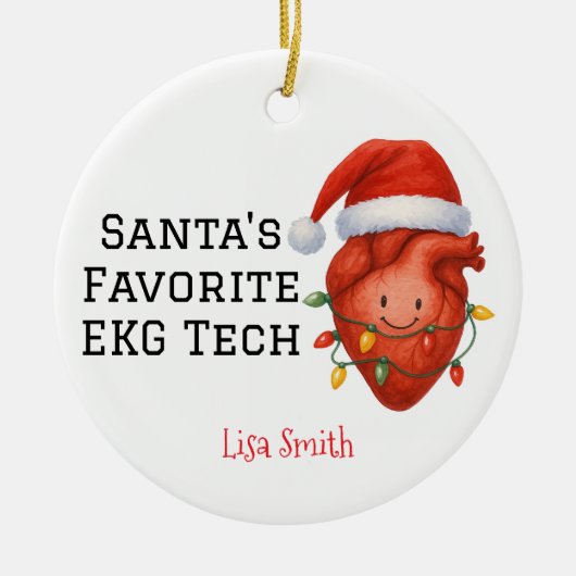 Personalisierte Santa's EKG Tech Keramik Ornament (Vorne)