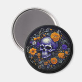 Personalisierte Schädel- und Orangefarbene Blume K Magnet (Vorderseite/Rückseite)