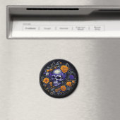 Personalisierte Schädel- und Orangefarbene Blume K Magnet (In Situ (Geschirrspüler))
