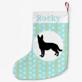 Personalisierte Schäferhund-Aqua-Tatze und Knochen Kleiner Weihnachtsstrumpf (Rückseite)