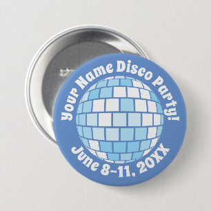 Personalisierte Schaltfläche Retro Blue Disco Ball Button