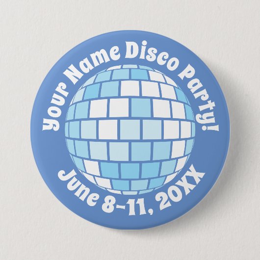 Personalisierte Schaltfläche Retro Blue Disco Ball Button (Vorderseite)