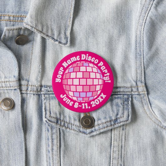 Personalisierte Schaltfläche Retro Pink Disc Ball Button (Beispiel)