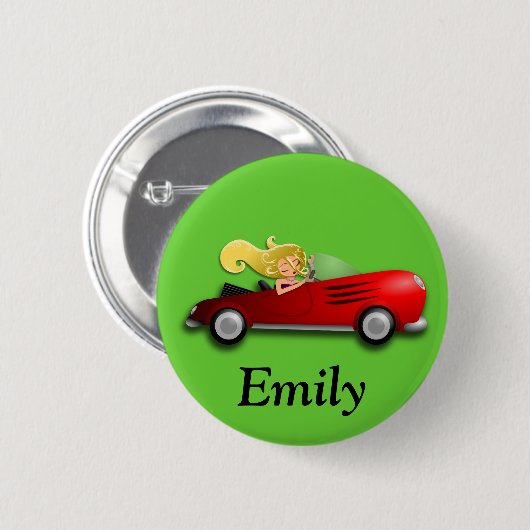 Personalisierte Schaltfläche "Rotes Auto und Mädch Button (Vorne & Hinten)