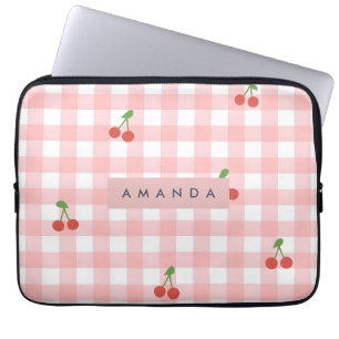 Personalisierte Schicke Kirsch-Gingham-Accessoires Laptopschutzhülle
