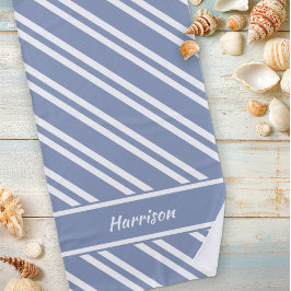 Personalisierte Schieferblau und weiße Streifen Strandtuch