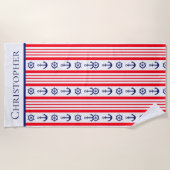 Personalisierte Schiffe mit rotem blauem Ankerboot Strandtuch (Vorderseite)