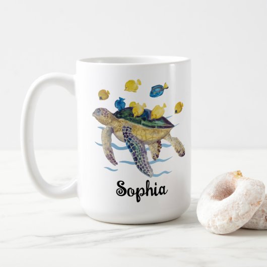 Personalisierte Schildkröten-Tasse, Schildkrötenge Kaffeetasse (Mit Donut)