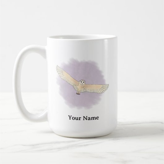 Personalisierte Schleiereule mit violettem Hinterg Kaffeetasse (Links)