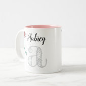 Personalisierte Schleife mit Namen, Initial, Rose Zweifarbige Tasse (Vorderseite Links)