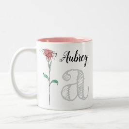 Personalisierte Schleife mit Namen, Initial, Rose Zweifarbige Tasse