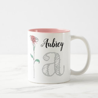 Personalisierte Schleife mit Namen, Initial, Rose Zweifarbige Tasse