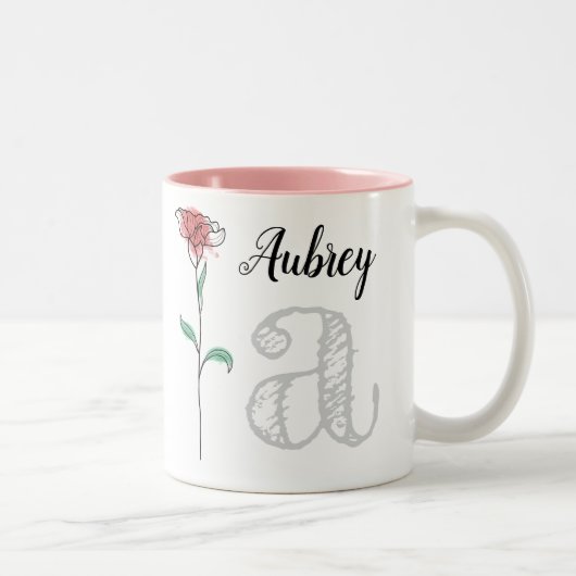 Personalisierte Schleife mit Namen, Initial, Rose Zweifarbige Tasse (Rechts)